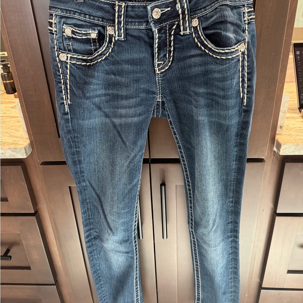 Miss Me Dark Blue Skinny Jeans with White Accents